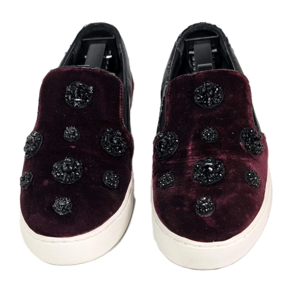 Michael Kors Keaton Womens Shoes Velvet Black Cherry Embellished Slip On 7.5